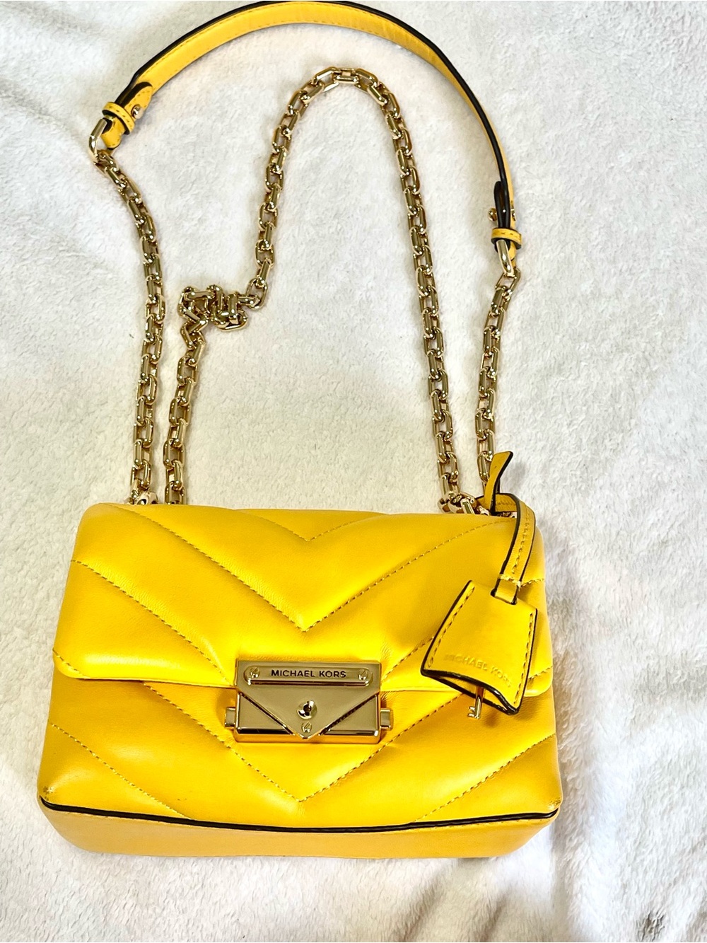 Michael Kors Bright Yellow Quilted Crossbody Bag with Gold Chain